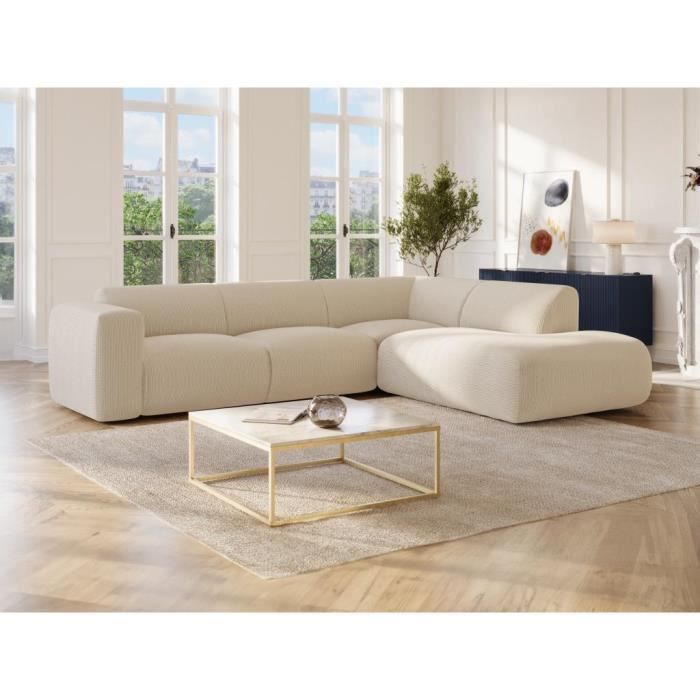 Produit similaire: Grand canapé d'angle droit avec dossier méridienne en tissu texturé beige POGNI de Maison Céphy
