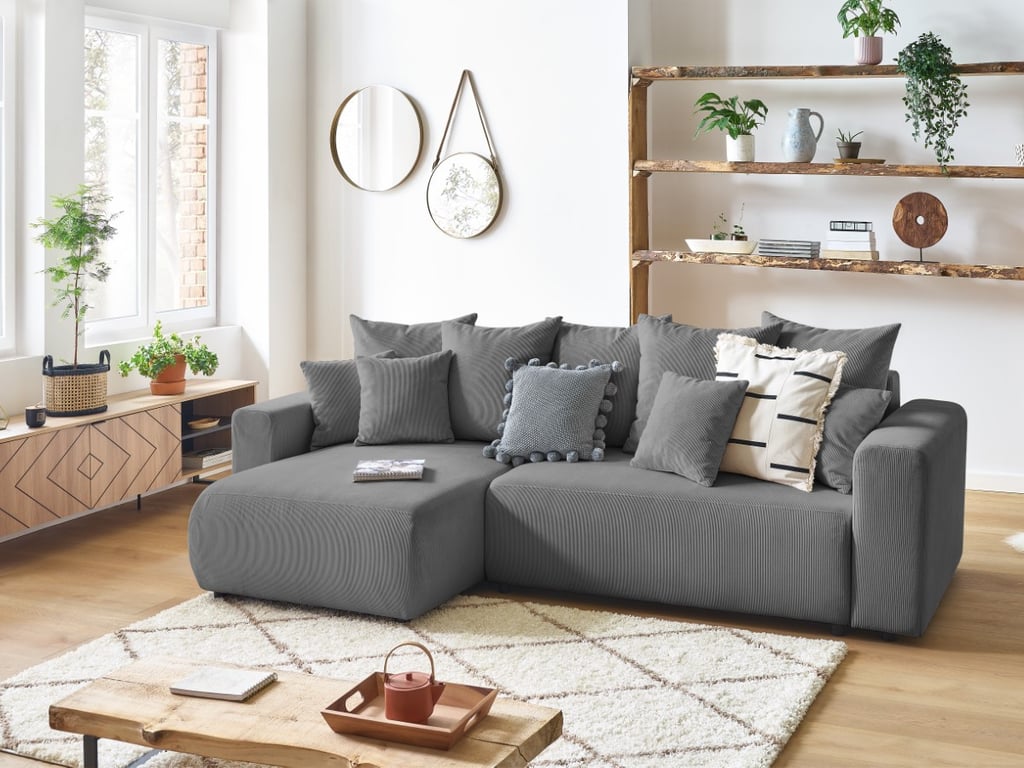 Produit similaire: Canapé d'angle réversible convertible coffre ENVY velours côtelé gris foncé BOBOCHIC 4 places