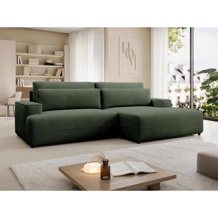 Produit similaire: Canapé d'angle droit convertible en tissu texturé vert BREGLIO