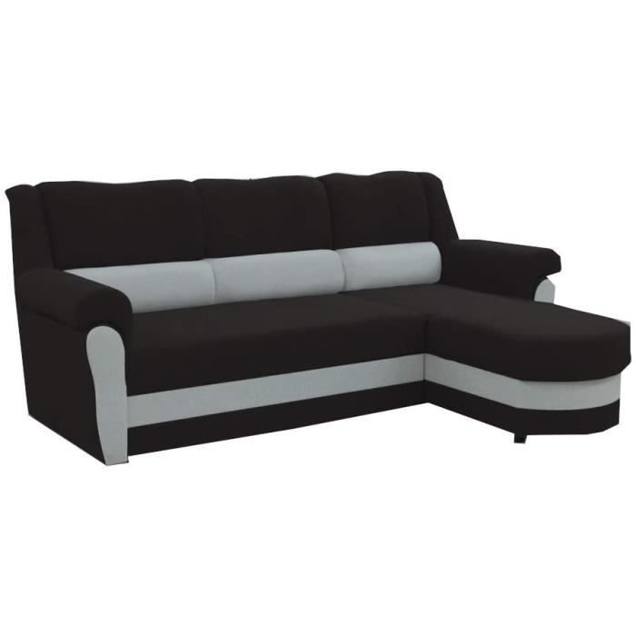 Canapé d'angle convertibles 3 place tissu et simili cuir CANNES (Gris (Tissu), Canapé d'angle droit)