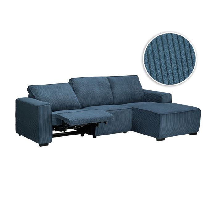 Canapé Charline - relaxation électrique 3 places en velours côtelé Bleu - Vue supplémentaire 1