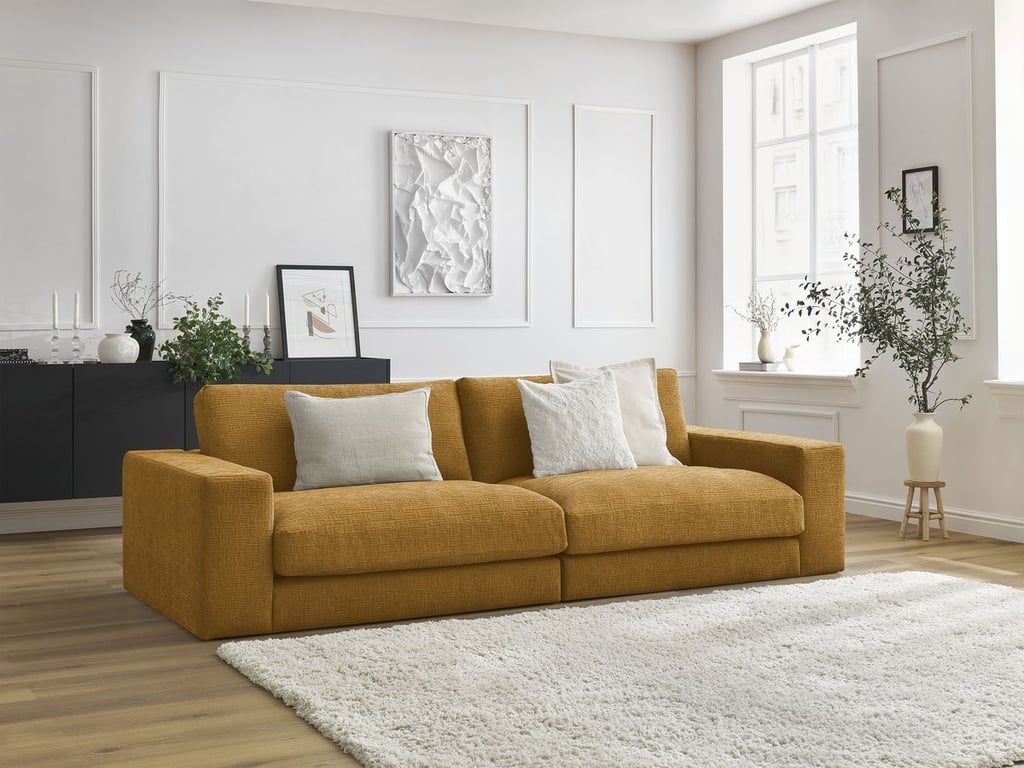 Produit similaire: Canapé droit fixe 3 places LEONARD tissu texturé jaune BOBOCHIC