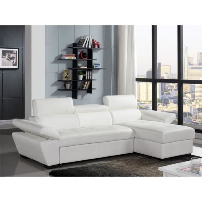 Canapé d'angle convertible en cuir JONOVA - Blanc - Angle droit