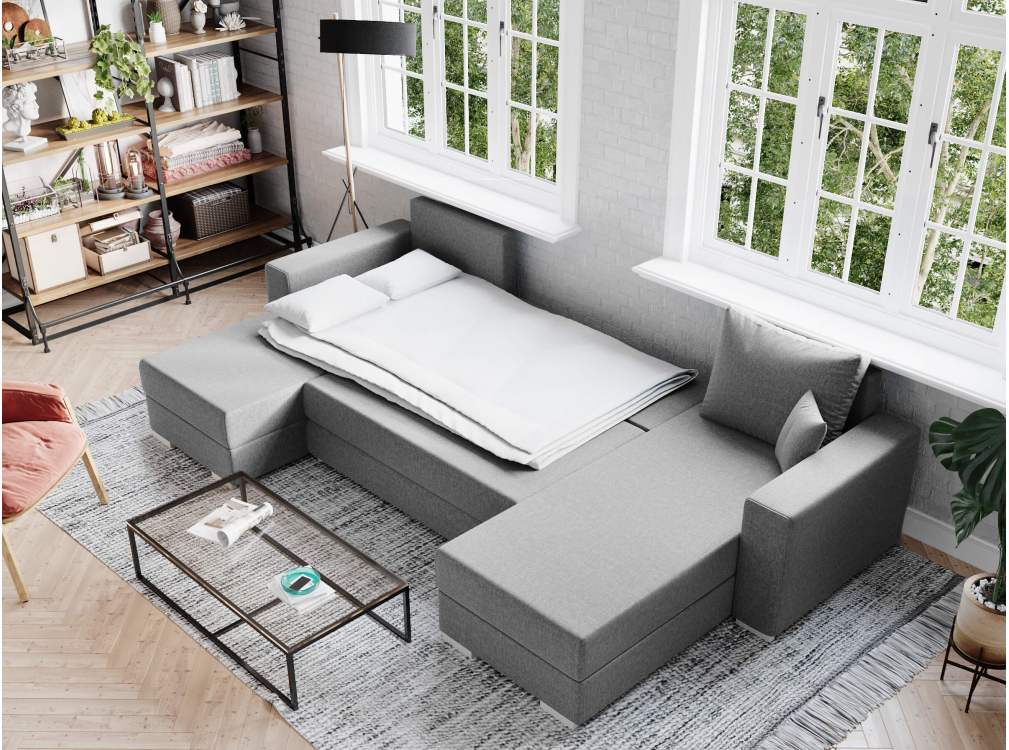 Canapé d'Angle Panoramique KATE Convertible en tissu - Vue supplémentaire 1