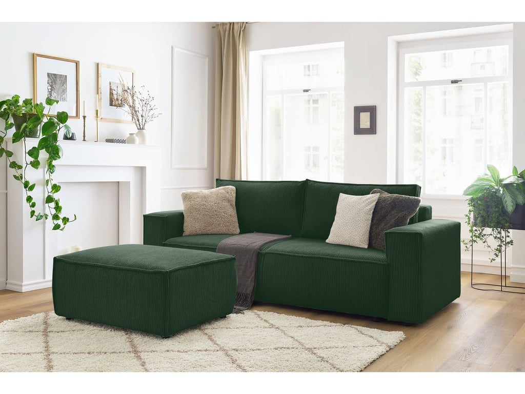 Produit similaire: Canapé droit convertible coffre NIHAD velours côtelé avec pouf vert foncé BOBOCHIC 4 places