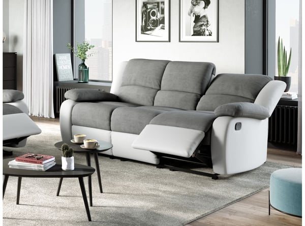 Canapé Léo - Ensemble canapés relax manuels 3 + 1 place en microfibre et simili