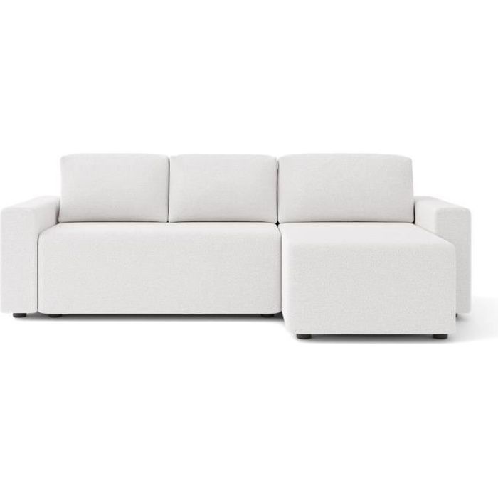 Produit similaire: Canapé d'angle convertible MAX en tissu bouclette blanc 4 places - Réversible - Coffre de rangement - BAÏTA