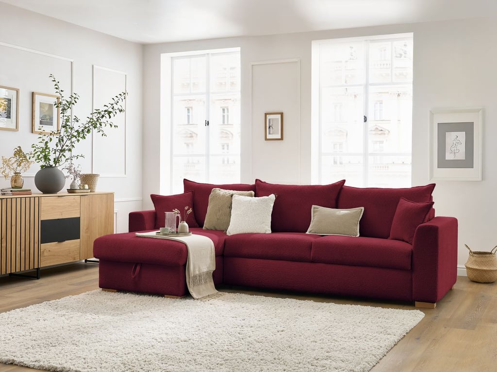 Produit similaire: Augustin canapé d'angle réversible convertible ouverture express 3 places tissu bouclette rouge
