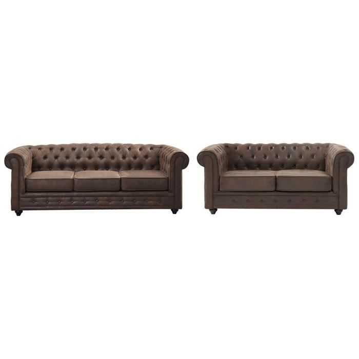 Produit similaire: Canapé fixe - VENTE-UNIQUE - CHESTERFIELD - 5 places - Marron - Effet vintage