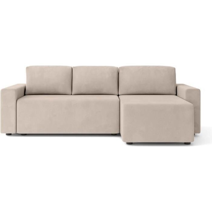 Produit similaire: Canapé d'angle convertible MAX en velours grège 4 places - Réversible - Coffre de rangement - BAÏTA