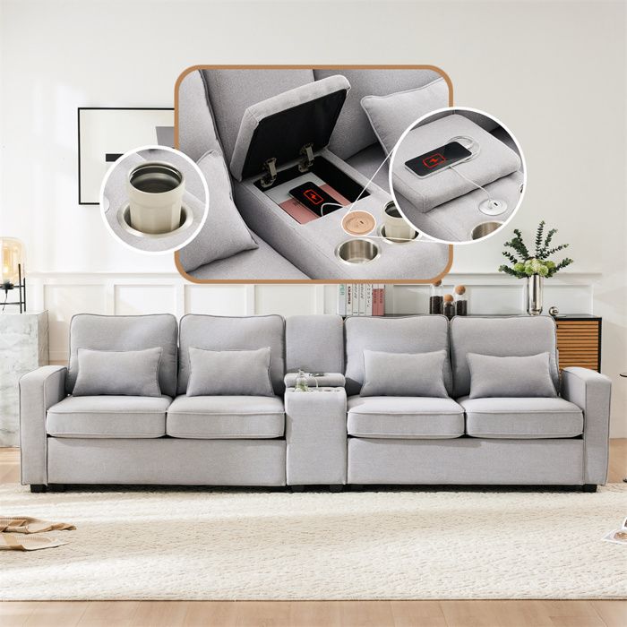 Produit similaire: Canapé 4 places en tissu lin avec porte-boissons,Canapé Moderne fixe avec 4 coussins pour salon,bureau,Gris Clair