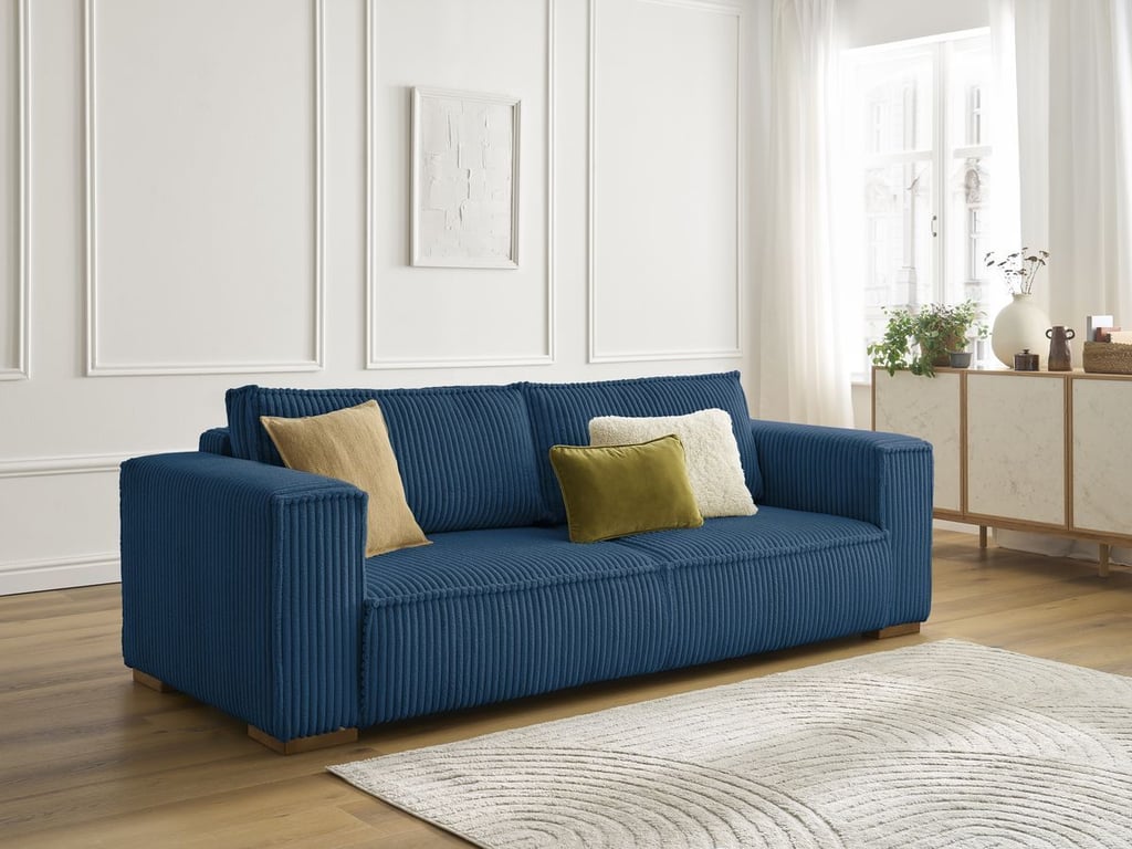 Produit similaire: Canapé droit fixe 3 places CHELSEA gros côtelé doux bleu foncé BOBOCHIC