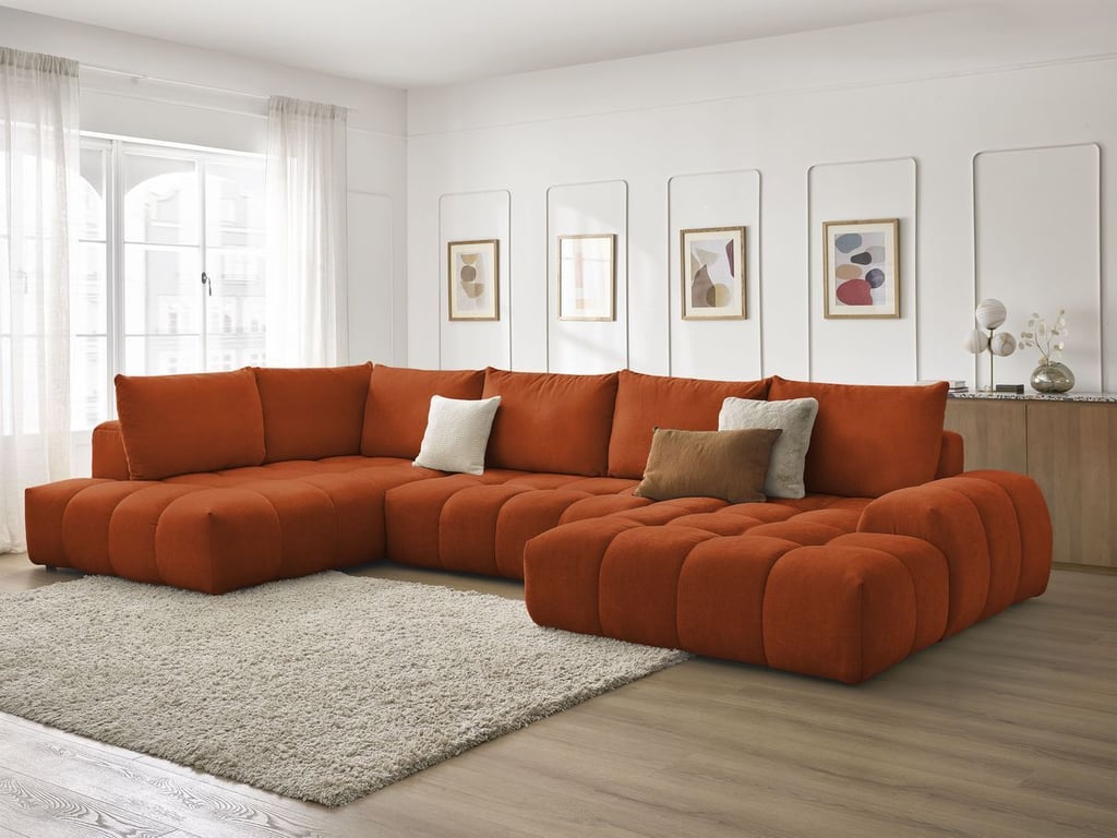 Produit similaire: Canapé panoramique convertible coffre EVEREST tissu texturé orange angle droit BOBOCHIC 6 places