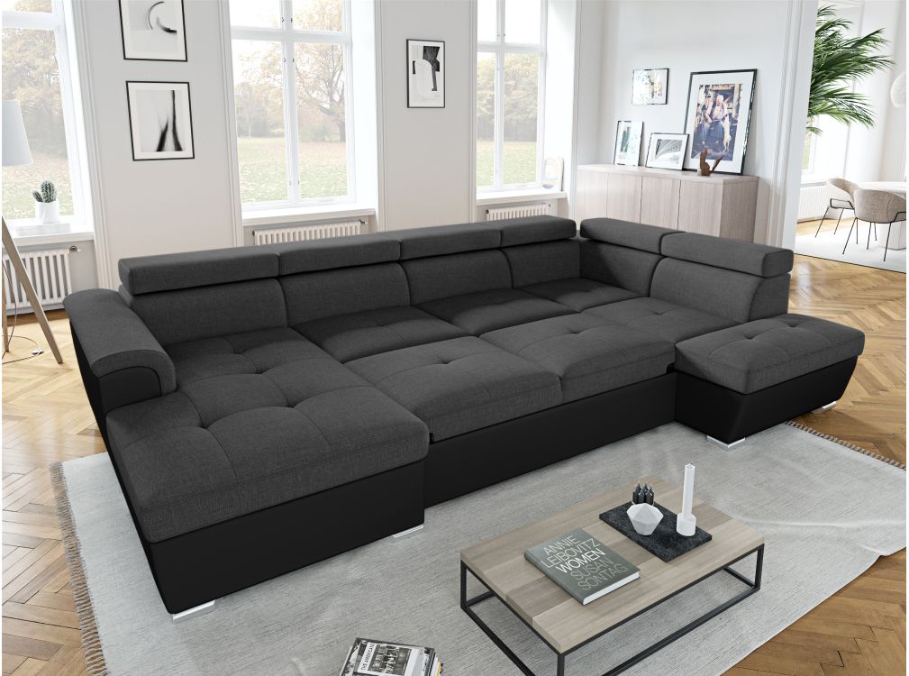 Canapé Paoloa - Panoramique 6 places Convertible similicuir et Tissu - Vue supplémentaire 2