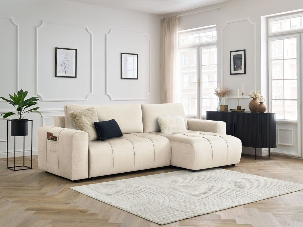 Produit similaire: Canapé d'angle réversible convertible coffre ARSENE tissu velours beige BOBOCHIC 3 places