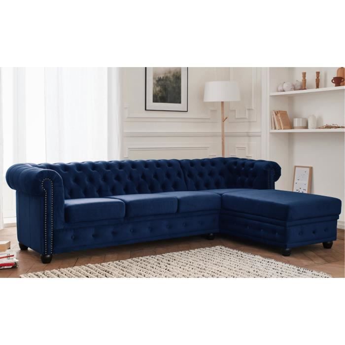 Produit similaire: Canapé d'angle Chesterfield 4 places en velours bleu nuit - Marque LISA DESIGN