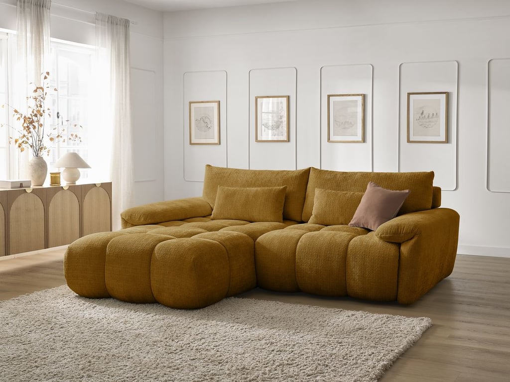 Produit similaire: Canapé d'angle fixe IVANE tissu texturé jaune angle gauche BOBOCHIC 3 places