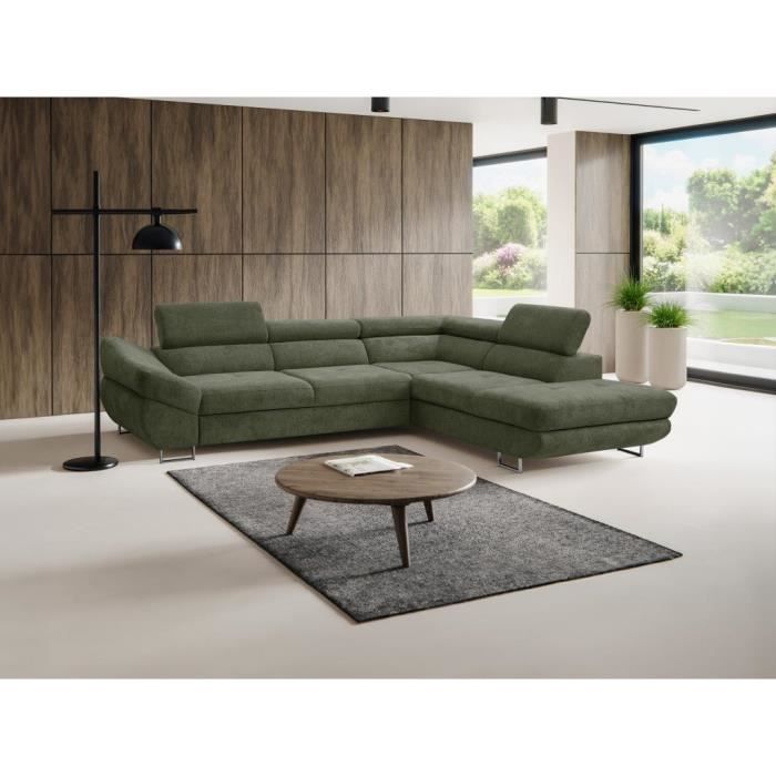 Produit similaire: Canapé d'angle droit convertible en tissu texturé vert DALIAS