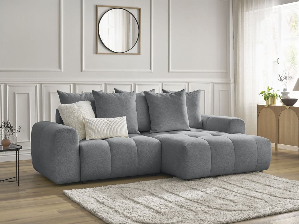 Produit similaire: Canapé d'angle convertible coffre ROXELANE tissu chiné gris foncé angle droit BOBOCHIC 3 places