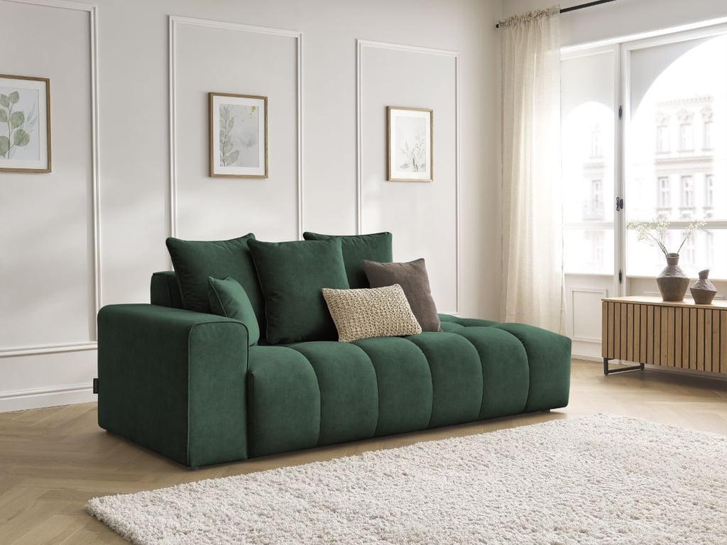 Canapé droit fixe MONT-BLANC velours vert  accoudoir gauche BOBOCHIC 4 places