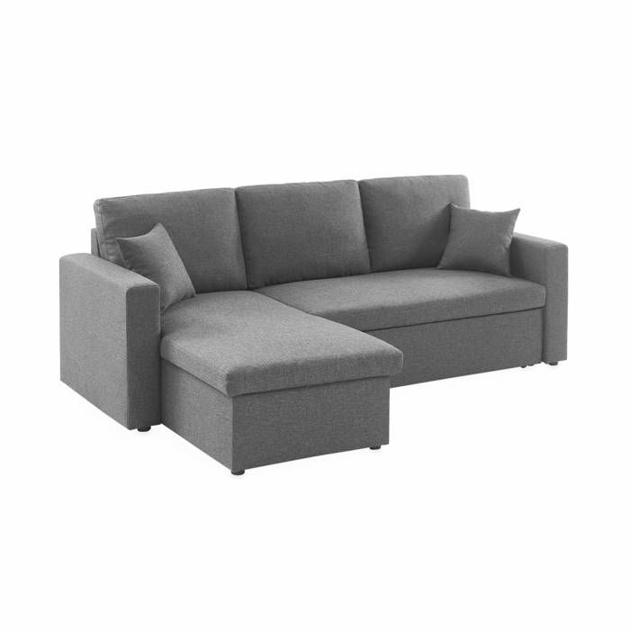Produit similaire: Canapé d'angle convertible en tissu gris chiné foncé - IDA - 3 places. fauteuil d'angle réversible coffre rangement lit modulable