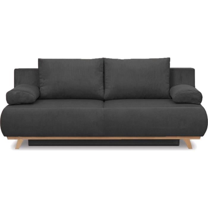 Produit similaire: Canapé convertible 3 places avec coffre de rangement en velours fines côtes anthracite - Laria New