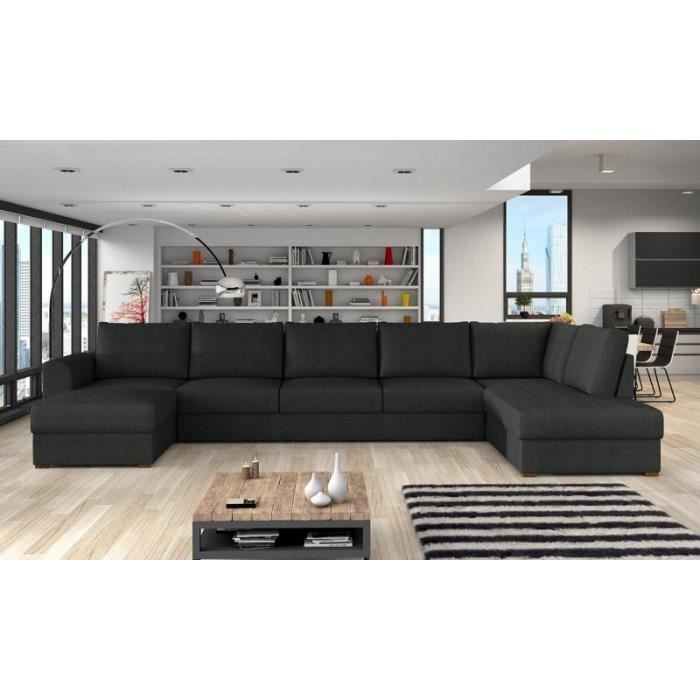 Canapé d'angle panoramique convertible WILO noir angle droit
