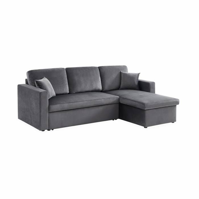 Produit similaire: Canapé d'angle convertible en velours gris foncé 3 places. fauteuil d'angle réversible coffre rangement lit modulable