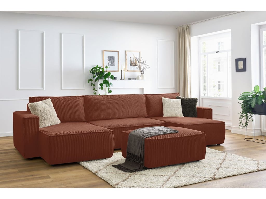 Produit similaire: Canapé panoramique convertible coffre NIHAD velours côtelé avec pouf orange panoramique BOBOCHIC 7 places