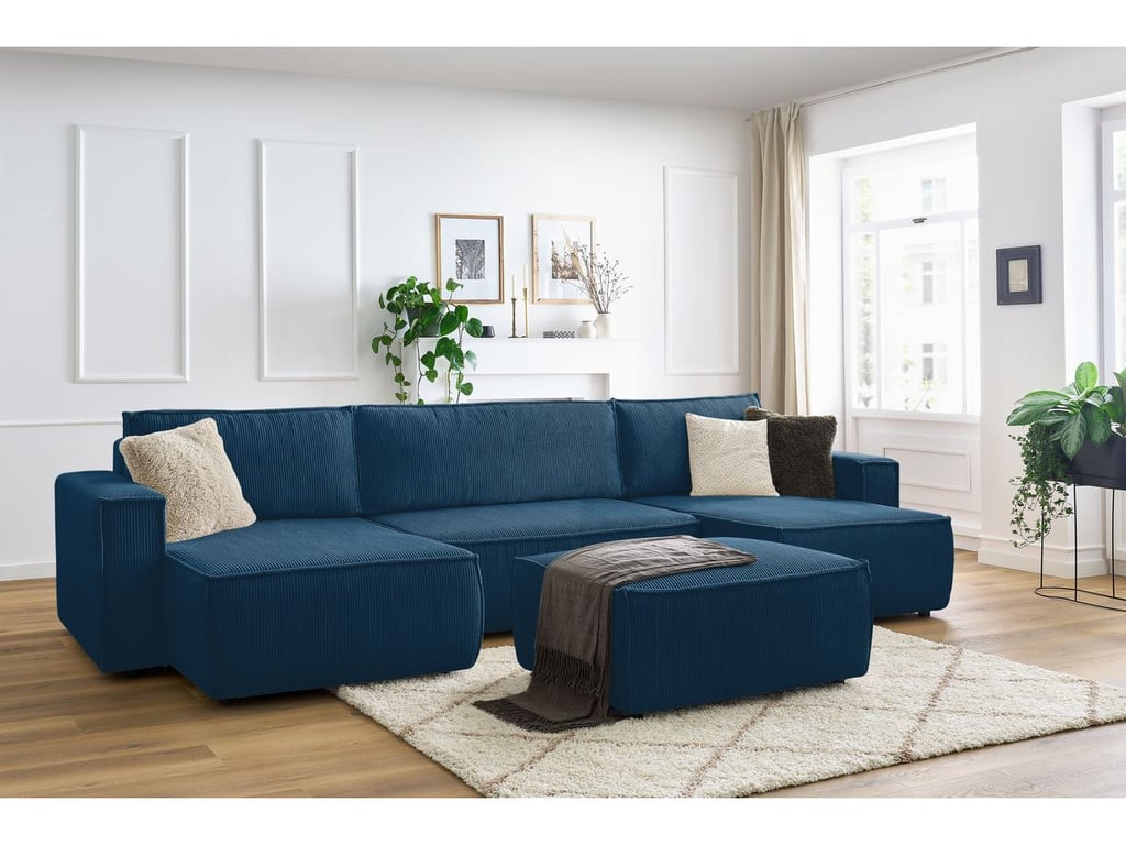 Produit similaire: Canapé panoramique convertible coffre NIHAD velours côtelé avec pouf bleu foncé panoramique BOBOCHIC 7 places