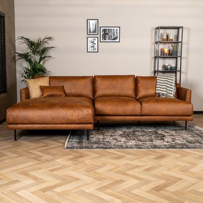 Produit similaire: Canapé d'angle industriel Livin24 Denver cognac éco-cuir - 295cm - 4 places