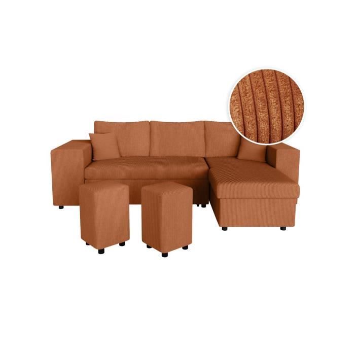 Produit similaire: Canapé d'angle réversible MADY avec coffre, rangement poufs à gauche en velours côtelé terracotta - L254 x P146 x H81cm - LOUNGITUDE