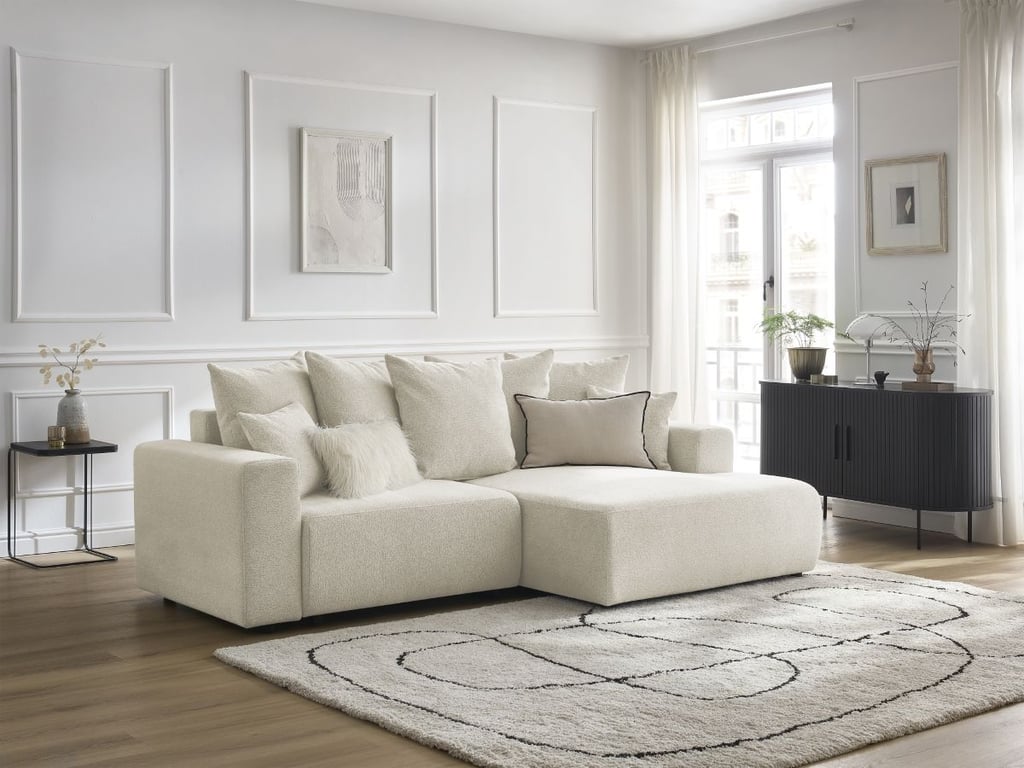 Produit similaire: Canapé d'angle convertible coffre ATILLA tissu chiné blanc angle droit BOBOCHIC 4 places