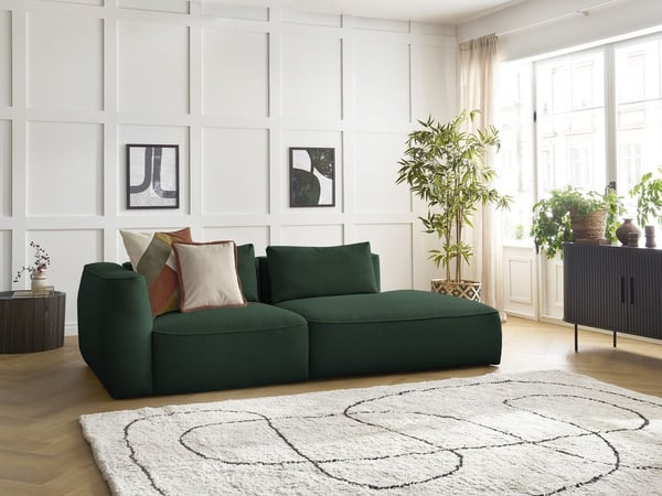Leopold canapé droit fixe 3 places velours côtelé vert foncé