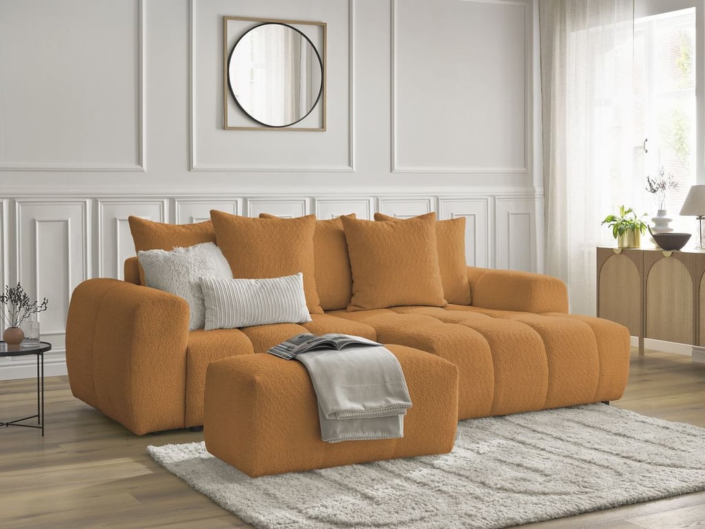 Produit similaire: Canapé d'angle convertible coffre ROXELANE tissu bouclette avec pouf jaune angle droit BOBOCHIC 3 places