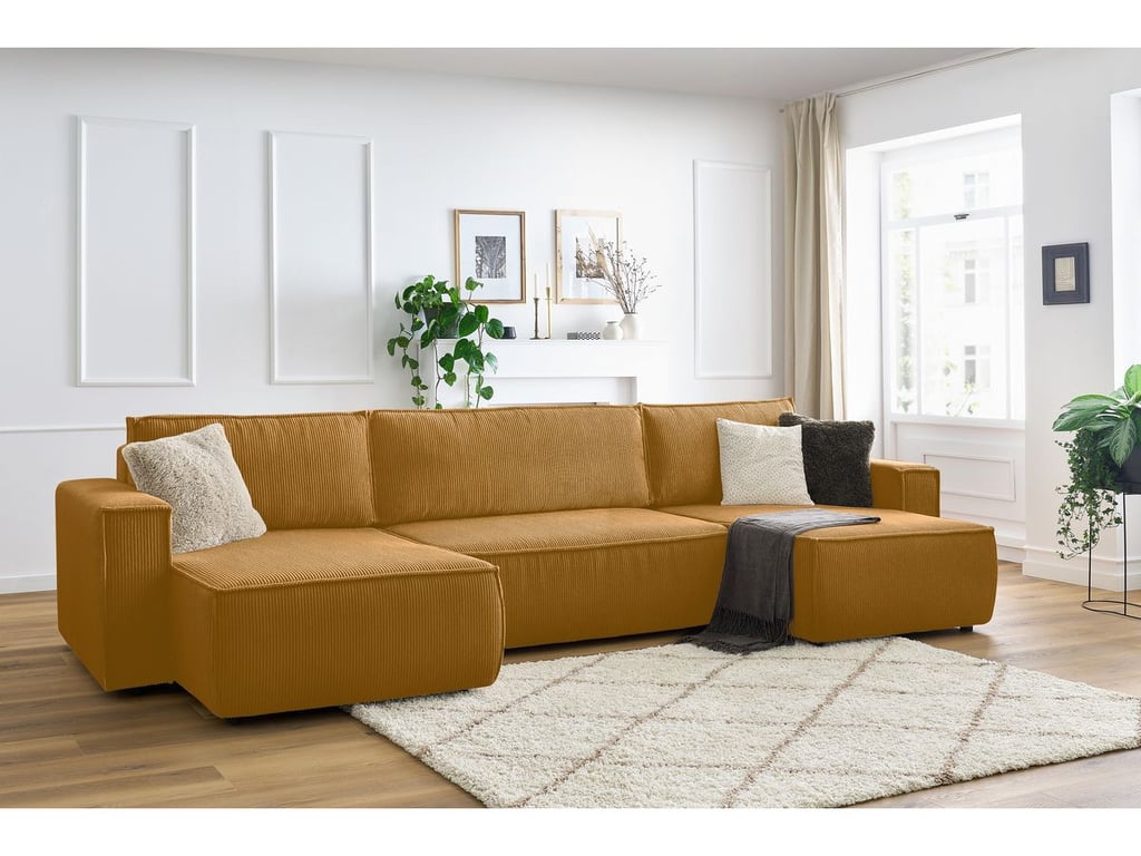 Produit similaire: Canapé panoramique convertible coffre NIHAD velours côtelé jaune panoramique BOBOCHIC 6 places