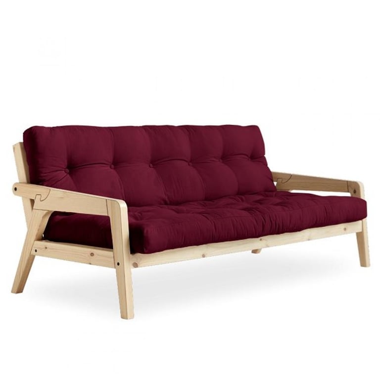 Produit similaire: Canapé convertible futon GRAB pin naturel coloris bordeaux couchage 130 cm.