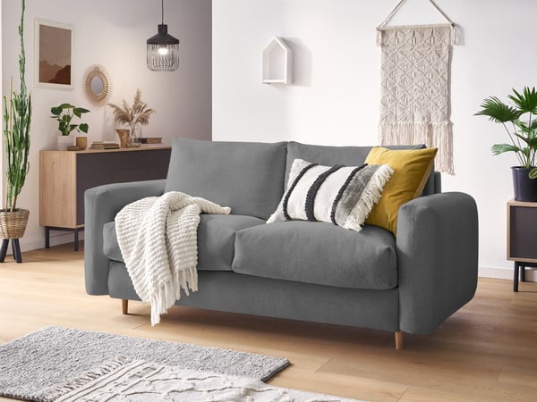 Cocoone canapé droit convertible 3 places tissu chiné gris foncé