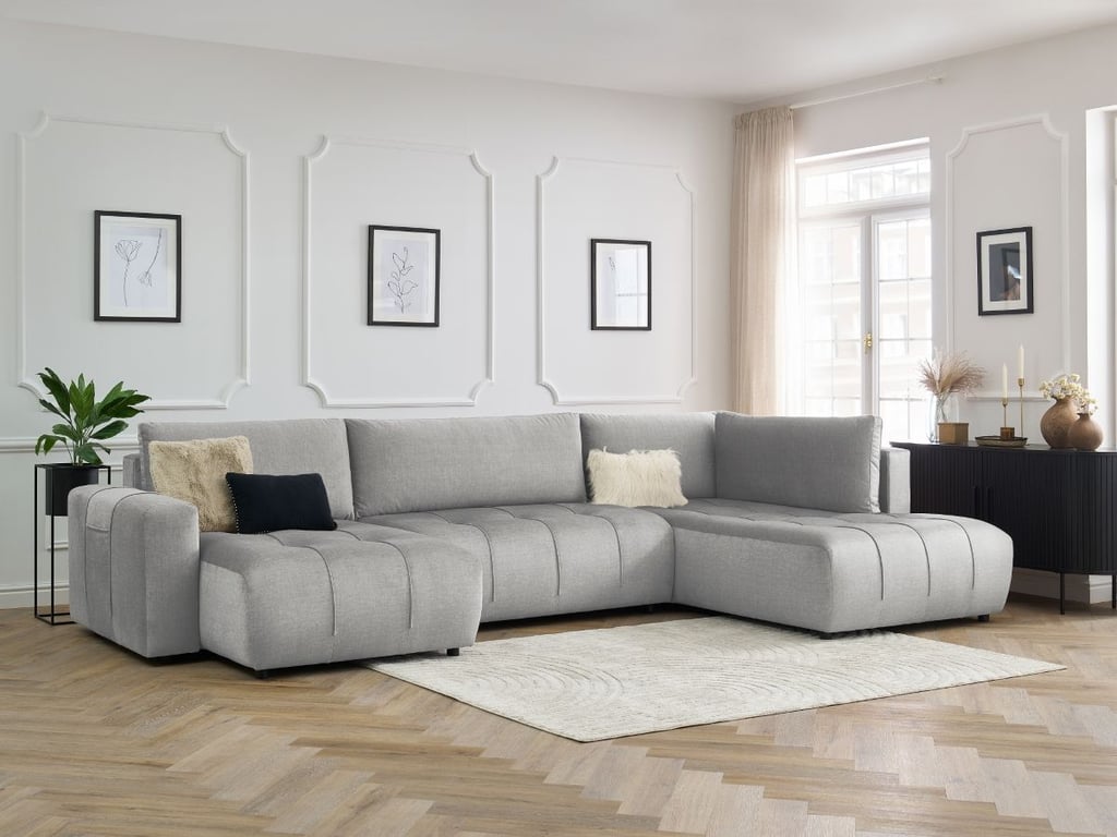 Produit similaire: Canapé panoramique convertible coffre ARSENE tissu velours gris clair angle gauche BOBOCHIC 5 places
