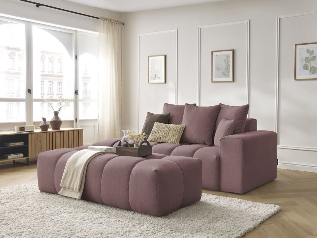 Produit similaire: Canapé droit fixe MONT-BLANC tissu chiné avec pouf rose accoudoir droit BOBOCHIC 5 places