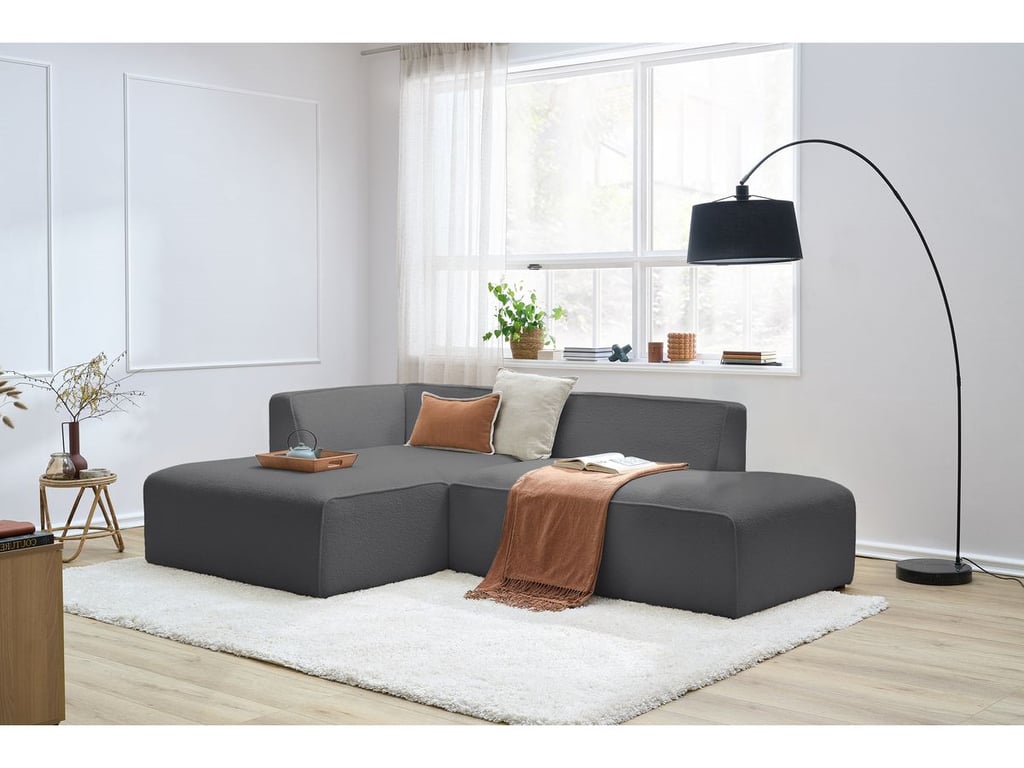 Produit similaire: Canapé d'angle fixe MEGEVE tissu bouclette gris foncé angle gauche BOBOCHIC 4 places