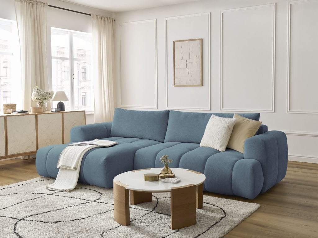 Produit similaire: Canapé d'angle convertible FUJI tissu lisse bleu clair angle gauche BOBOCHIC 3 places