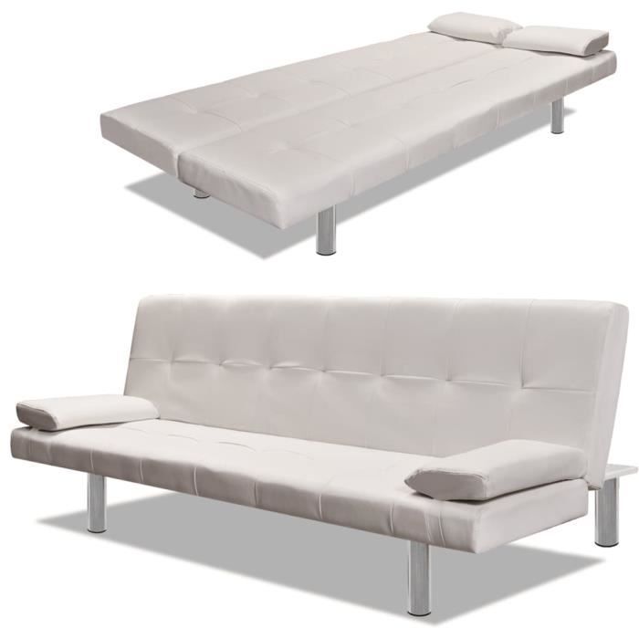 Produit similaire: Canapé-lit convertible en cuir synthétique blanc cassé avec 2 oreillers - contemporain et confortable