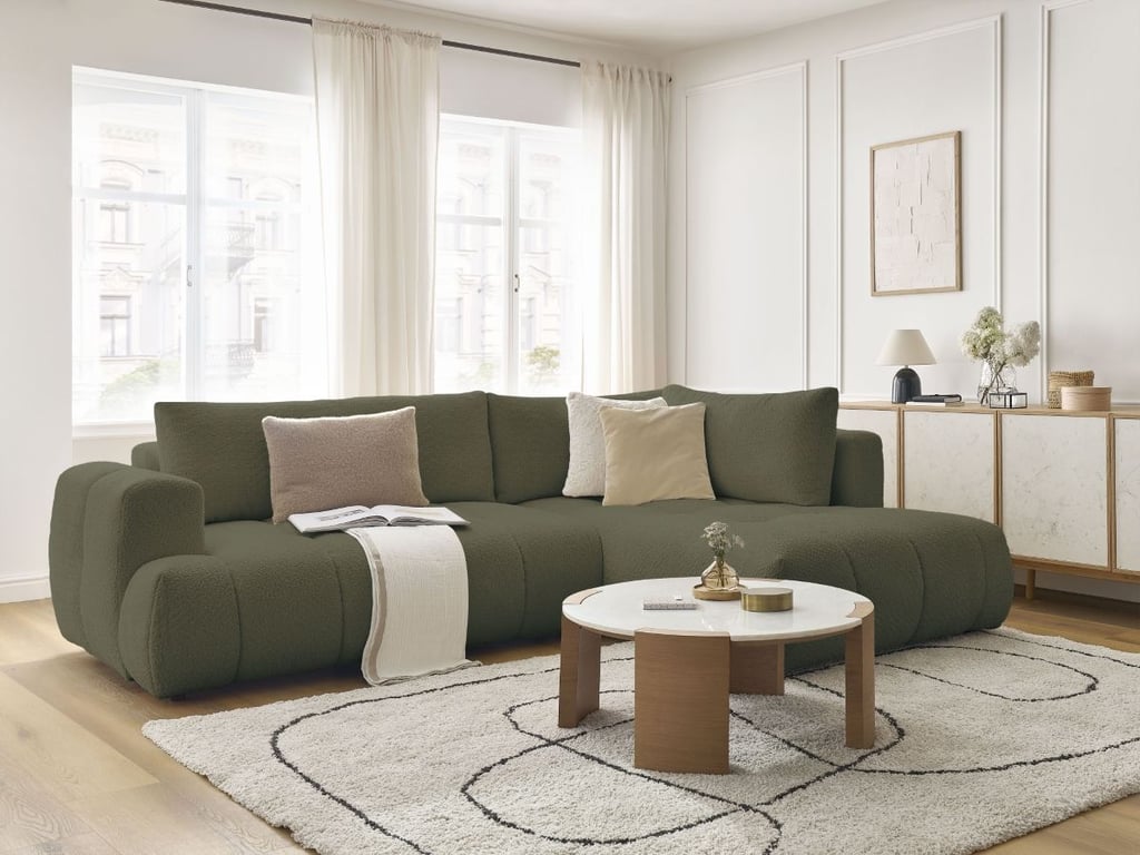 Produit similaire: Canapé d'angle L convertible FUJI tissu bouclette vert angle droit BOBOCHIC 4 places