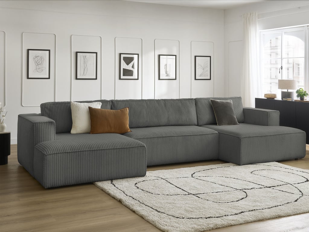 Produit similaire: Canapé panoramique convertible coffre NINA velours côtelé gris foncé BOBOCHIC 5 places