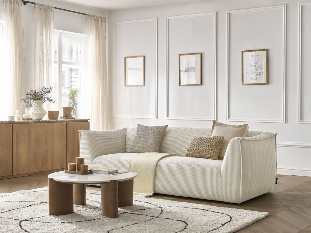 Produit similaire: Canapé droit fixe 3 places GIORGIA velours côtelé beige BOBOCHIC