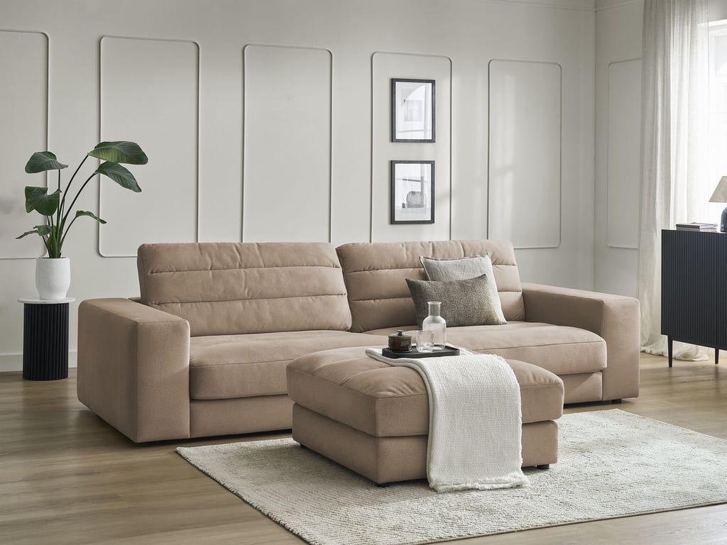 Produit similaire: Canapé droit fixe 3 places SIERRA velours avec pouf taupe BOBOCHIC