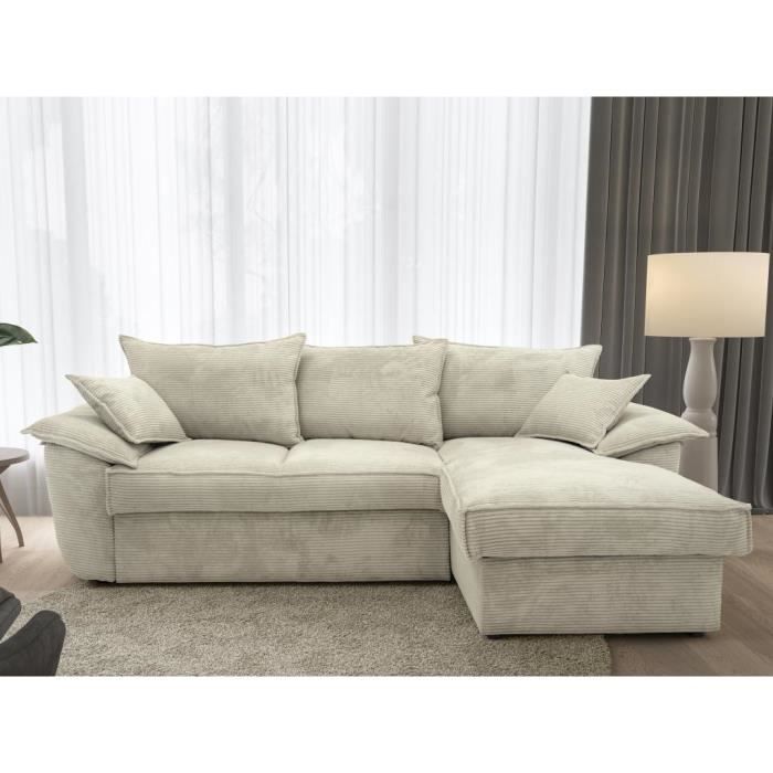 Produit similaire: Canapé d'angle convertible en velours côtelé gris clair avec coffre de rangement - VENTE-UNIQUE - GUILLERMO II