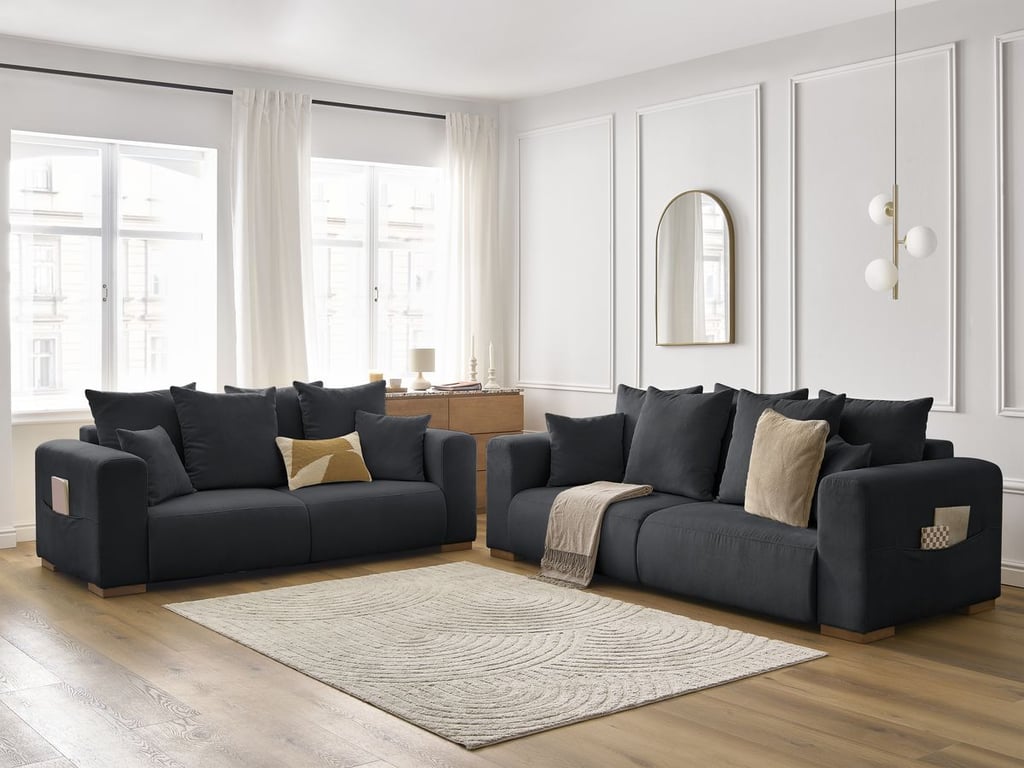 Produit similaire: Ensemble canapé droit fixe 3 + 2 places SIDONIE velours côtelé noir BOBOCHIC