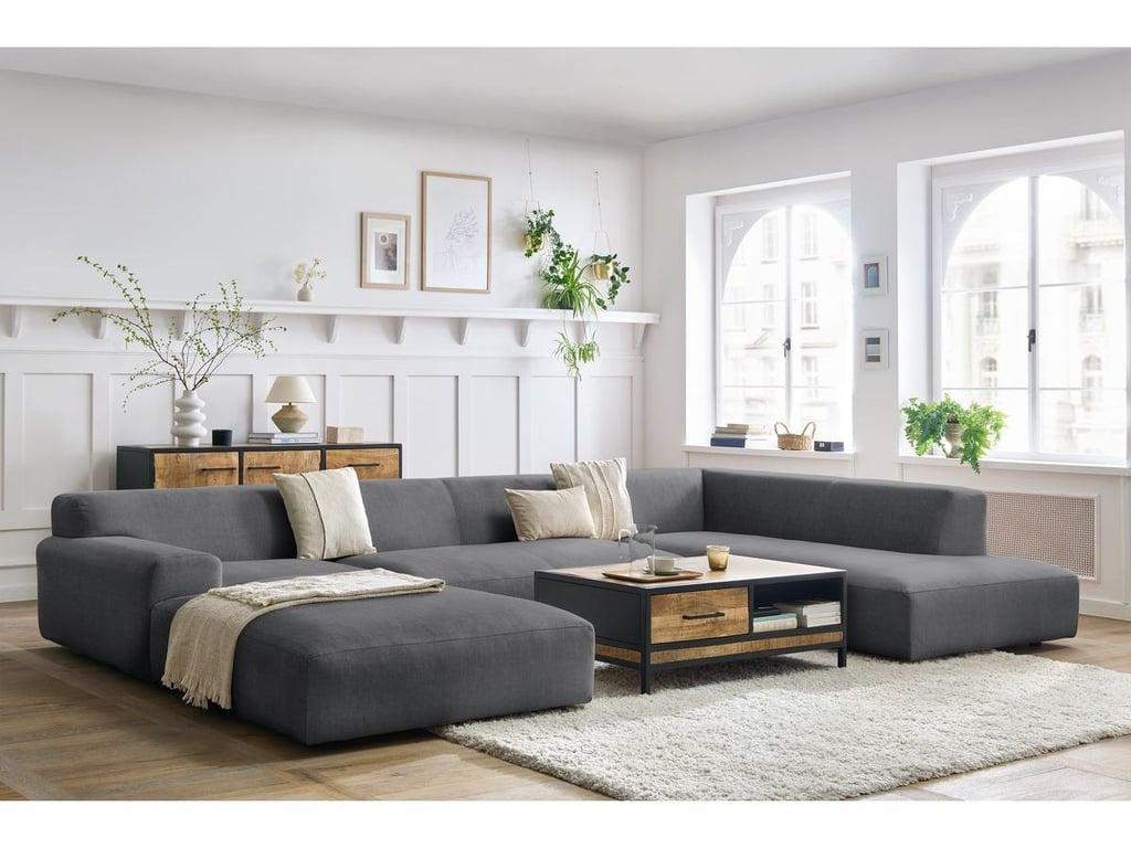 Produit similaire: Canapé panoramique fixe LAVENA tissu velours gris foncé angle gauche BOBOCHIC 6 places